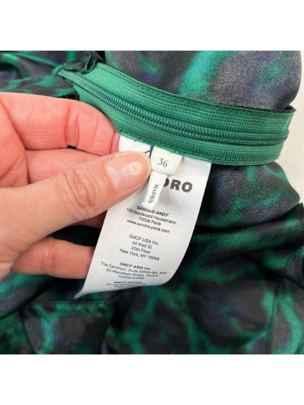 Sandro Amazonie Leopard Print Satin Midi Slip Dress Green Animal Print US 4 - Picture 15 of 16